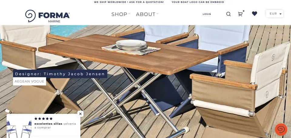Forma Marine: Shopify-Shop für einen Hersteller von Boots- und Outdoormöbeln